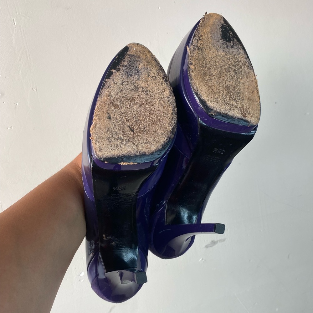 GUCCI Purple Patent & Leather Platform Pumps Suede Heel Size 38.5 US 8.5 - Picture 13 of 15